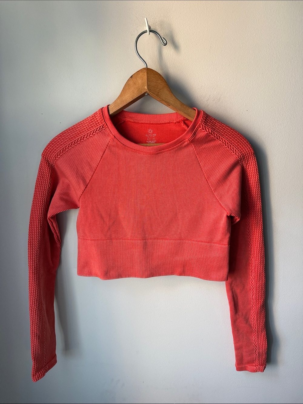 OFFLINE by Aerie Big Chill Seamless Cropped Long Sleeve Ribbed Top Coral